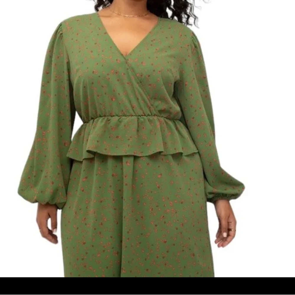 Eloquil Elements Green Fall Print Long Sleeve Pep… - image 2